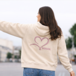 Džemperis mamai su siuvinėta elegantiška rožine širdele nugaroje | 3 spalvos