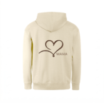 Smėlio spalvos džemperis mamai su siuvinėta elegantiška ruda širdele nugaroje