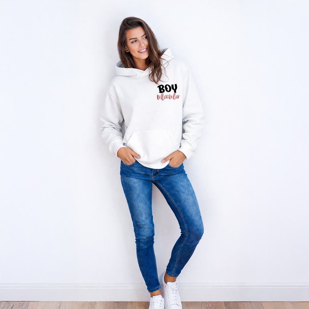 boy mama rozinis Džemperis dovana mamai su siuvinėta juoda/rožine dekoracija ant krūtinės (BOY MAMA) | 2 spalvos - Image 1