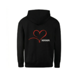 Juodas džemperis mamai su siuvinėta elegantiška raudona širdele nugaroje