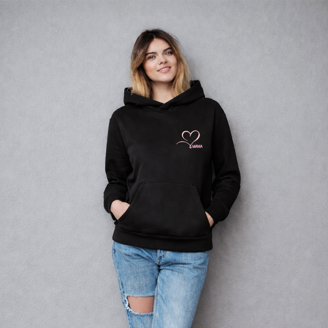 mergina su rozine sirdele kvadratas Džemperis mamai su siuvinėta minimalistine rožine širdele ant krūtinės | 4 spalvos - Image 1