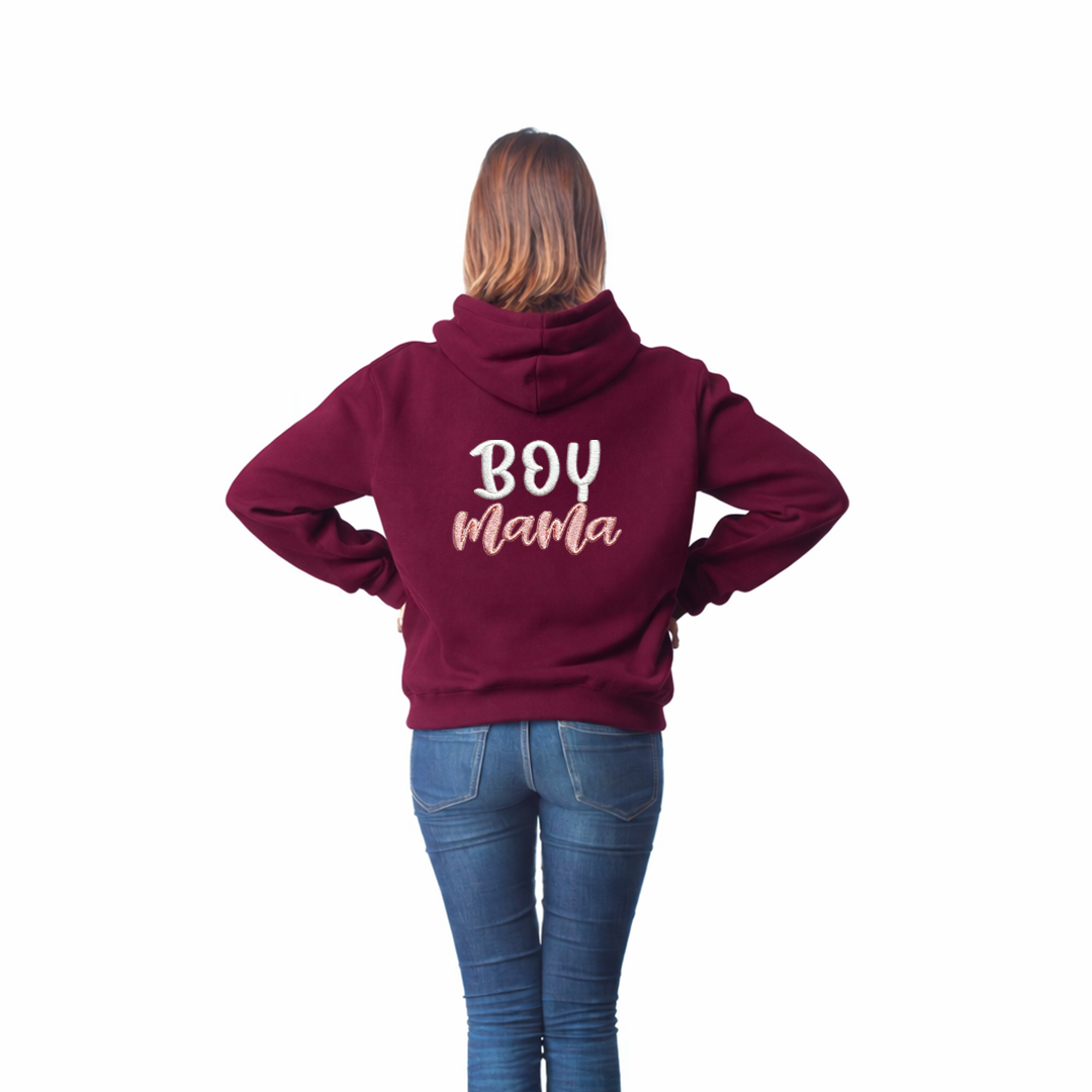 parodine Džemperis mamai - dovana su siuvinėta balta/rožine dekoracija nugaroje (BOY MAMA) | 5 spalvos - Image 1
